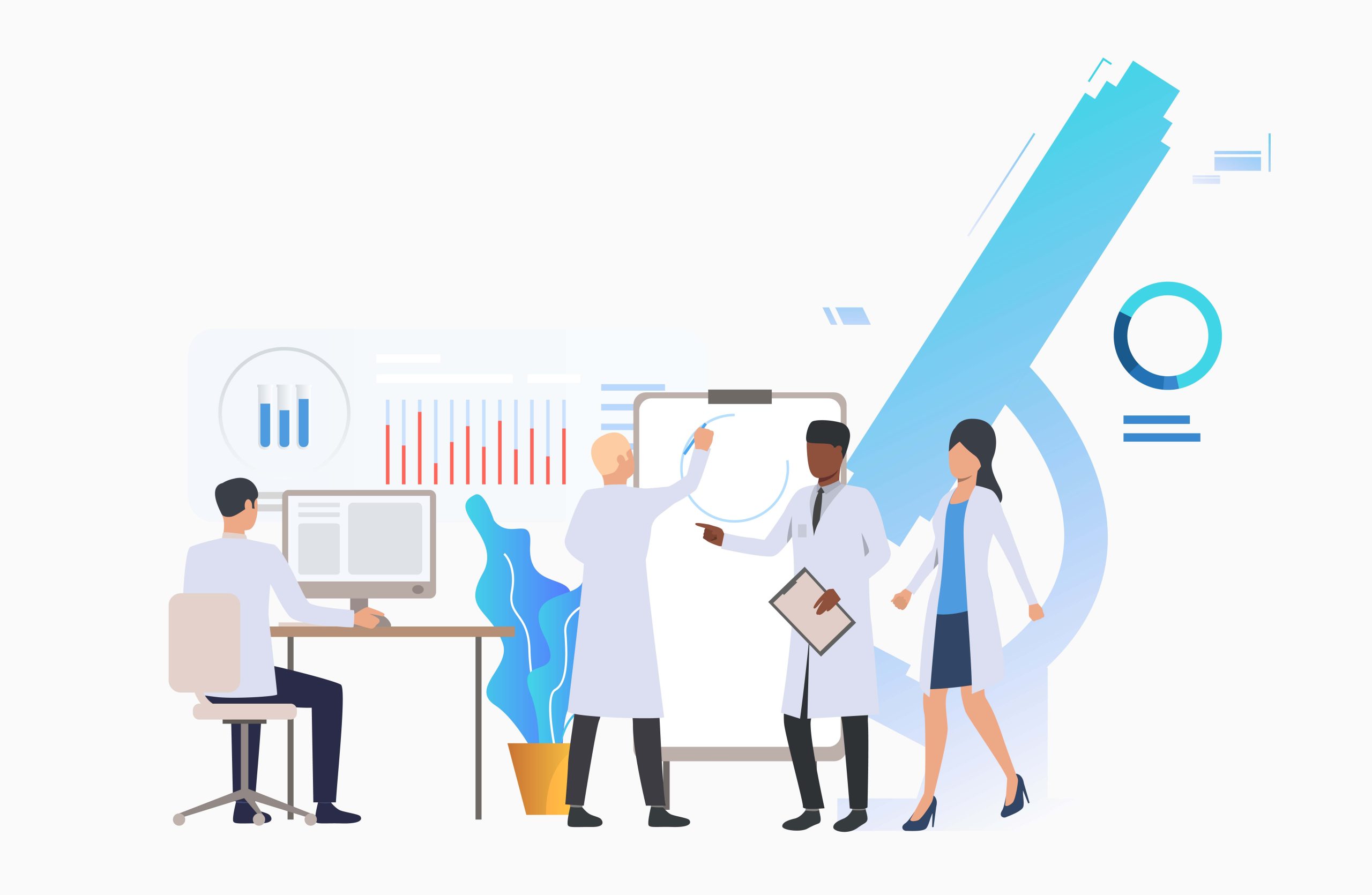 Scientists working in modern laboratory vector illustration. Biotechnology, medicine, chemistry. Science concept. Creative design for layouts, web pages, banners